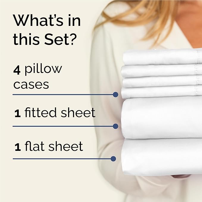 Full 6 Piece Sheet Set - Cooling & Breathable Bed Sheets - Hotel Luxury Bed Sheets for Women, Men, Kids & Teens - Comfy Bedding with Deep Pockets & Easy Fit - Soft and Wrinkle Free - Full White Sheets