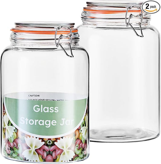 0.96 Gallon Glass Storage Jar with Lid, Wide Mouth Glass Canister for Storing Food in Pantry and Fermenting, Set of 2