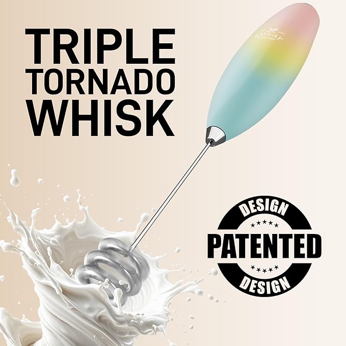 Zulay Kitchen Patented Tornado Triple Whisk Milk Frother with 4 Duracell Batteries ??Handheld Foam Maker for Coffee, Lattes, Matcha & Hot Chocolate ??Rich, Creamy Froth in Seconds
