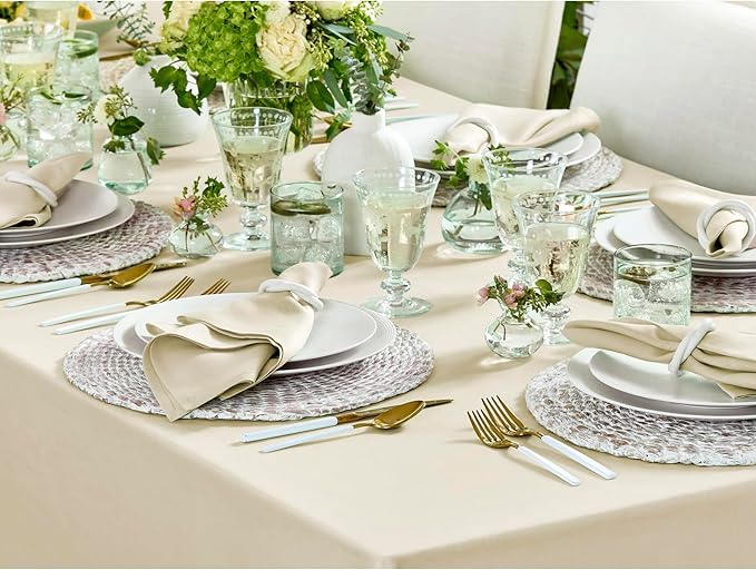 Solino Home Linen Tablecloth 52 x 52 Inch - 100% Pure Linen Birch Square Tablecloth - Fete, Machine Washable Table Throw for Spring, Easter