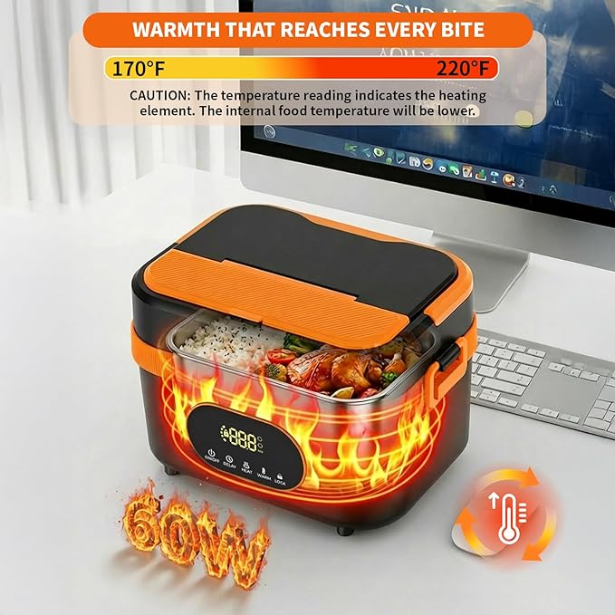 YAAHEIJA Cordless Electric Lunch Box for Adults, 18000mAh & 60W Fast Heating Food Warmer, 1.5L Leak-Proof Container, Adjustable Temp & Keep Warm for Office, Travel, Camping, Truck