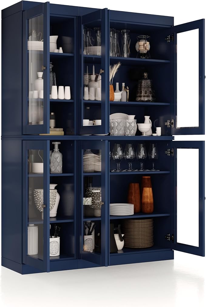 Palace Imports 100% Solid Wood 48.5" Pantry China Cabinet with Clear Glass Doors and Adjustable Shelves (Navy Blue)