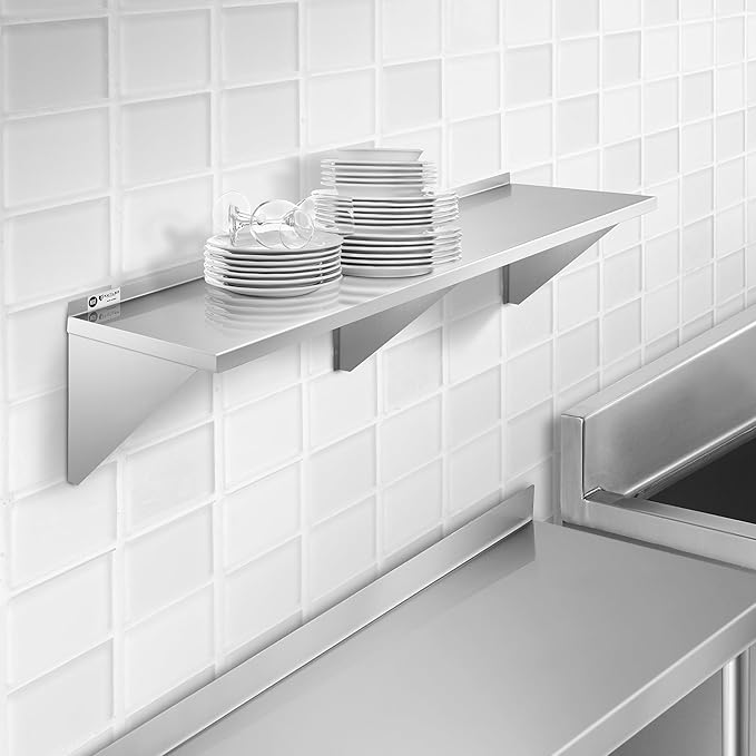 KUTLER Stainless Steel Shelf - 12" x 72", NSF Commercial Wall Mount Shelves with Backsplash, Floating Metal Shelving for Restaurant, Kitchen, Home