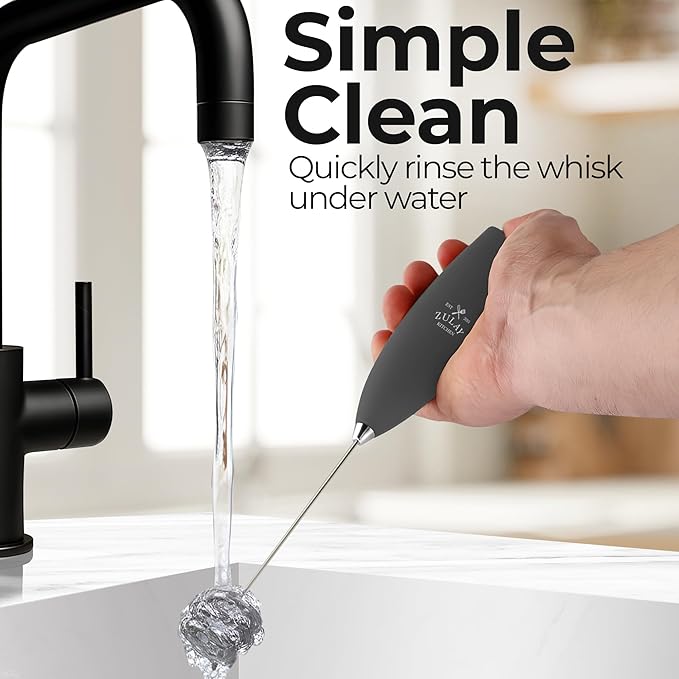 Zulay Kitchen Patented Tornado Triple Whisk Milk Frother with 4 Duracell Batteries ??Handheld Foam Maker for Coffee, Lattes, Matcha & Hot Chocolate ??Rich, Creamy Froth in Seconds