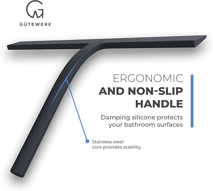 G횥TEWERK Shower Squeegee for Glass Doors, Silicone Window Squeegee, Bathroom and Glass Cleaning - Black - 13 Inch