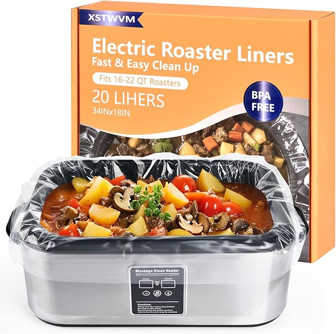 Electric Roaster Liners 34x18 Inch, 20 Count Disposable Roaster Liners Fits 16-22 Qt Roasters, Roaster Pan Oven Liners Plastic Cooking Bags for Instant Cleanup