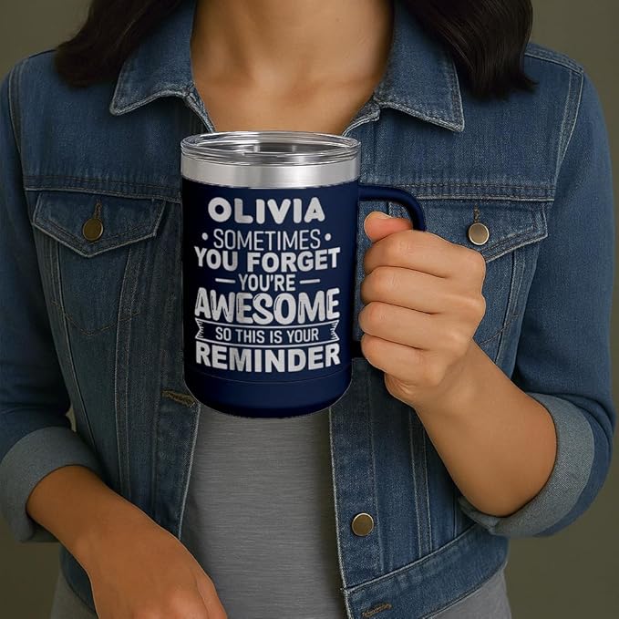 Personalized Inspirational Travel Coffee Mug, Inspirational Gifts for Men Dad Wife Sister Women, Custom Birthday For Him Her, Customized You?셱e Awesome Tumbler, Teacher Coworker Gifts 15oz Navy Blue