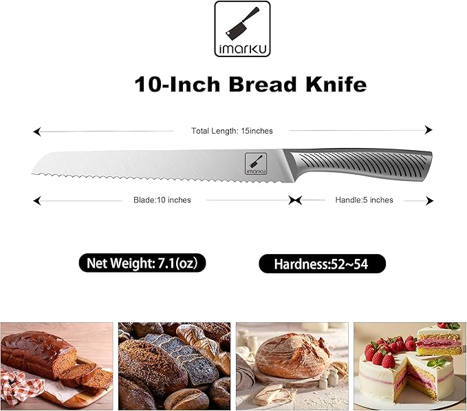 imarku Bread Knife 10 Inch: German High Carbon Stainless Steel Professional Grade Serrated Bread Knife, Razor Sharp Edge Cake Knife for Homemade Bread/Bagels/Cake