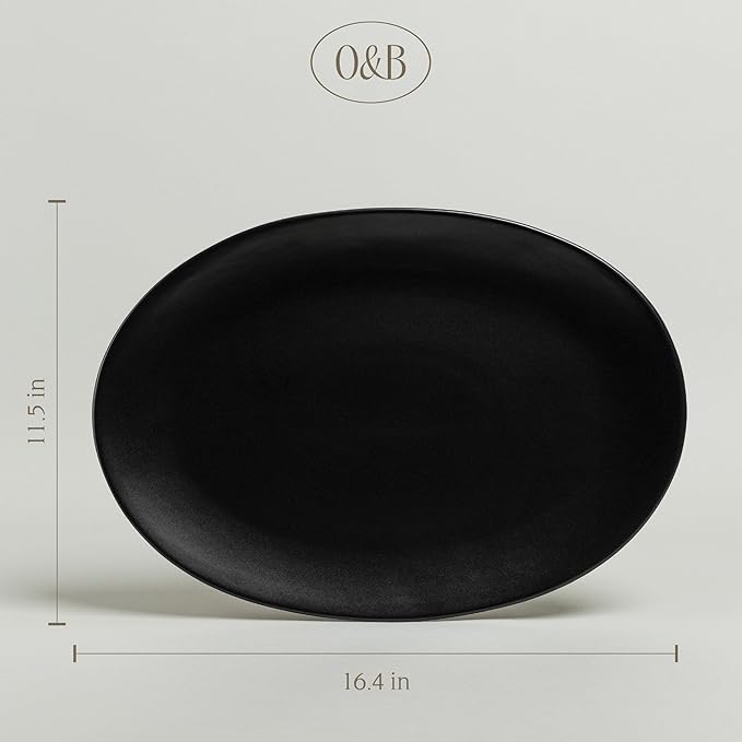 over&back Coupe Stoneware Serving Platter - Elegant 1-Piece Oval Serving Platter to Complete Your Kitchen Set - 16.4" x 11.5" - Semi-Matte Black