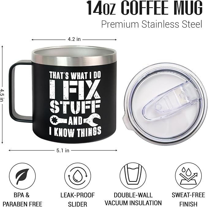Valentines Day Gifts for Him - 14 oz Stainless Steel Insulated Coffee Mug with Lid - Funny Birthday Men Gifts for Dad from Daughter Son, Husband Birthday Gift Ideas, Funny Dad Gift for Grandpa