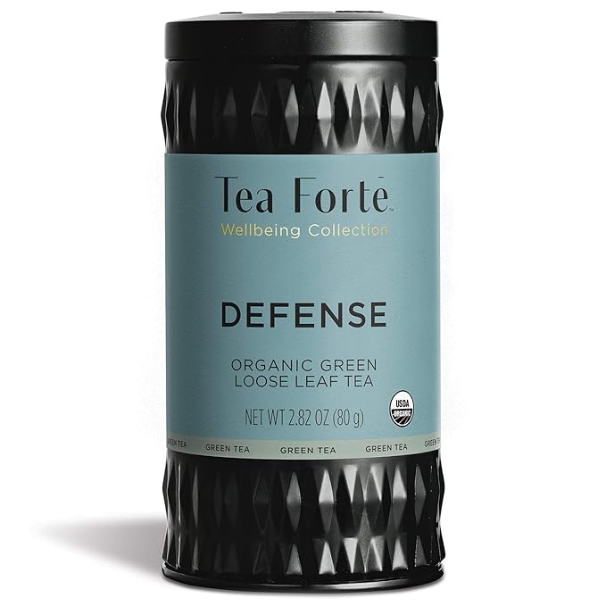 Tea Forte Defense Premium Organic Loose Leaf Caffeinated Green Tea Blend Canister, Makes 35-50 Cups