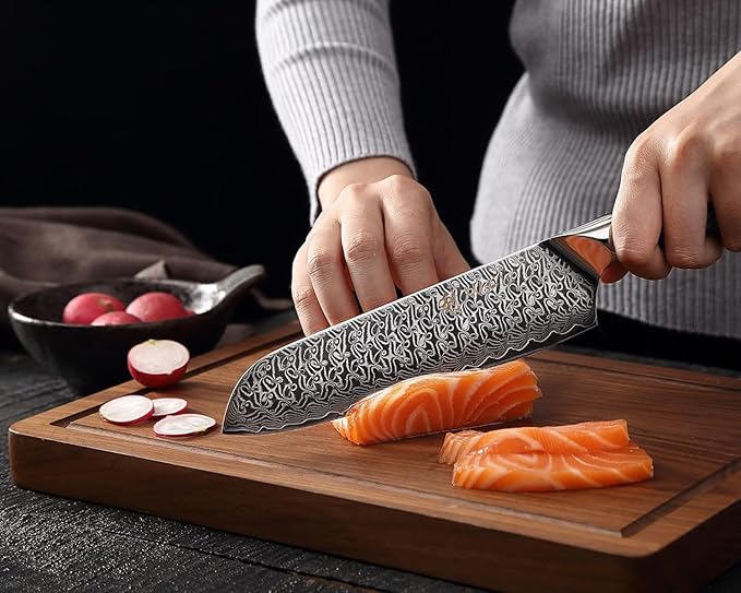 Wakoli Noir Blanc Damascus Knife Block Set ??5-Piece Professional Chef Knife Collection with Magnetic Block ??Kitchen Knives made of 67-Layer Damascus Steel Blades & Ergonomic G10 Handles in Gift Box