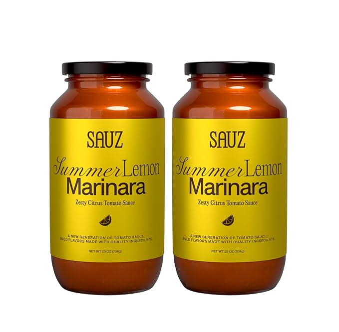 Sauz | Summer Lemon Marinara Pasta Sauce, 25 Oz Jar (2-Pack), Fresh Citrus Zest, Gluten-Free, Non-GMO, Multi-Use Tomato Sauce with Clean Ingredients ??Small Batch Fresh Tomato Sauce