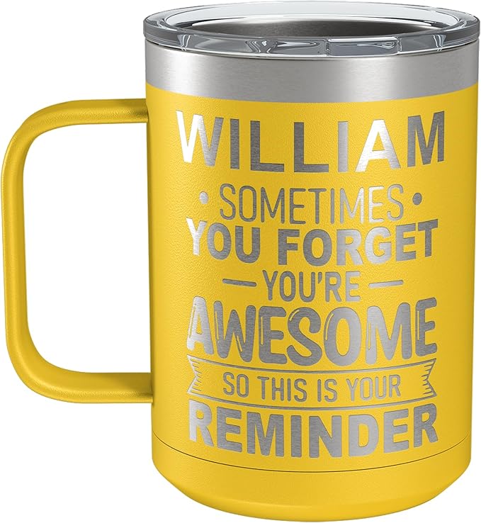Personalized Inspirational Travel Coffee Mug, Inspirational Gifts for Men Dad Wife Sister Women, Custom Birthday For Him Her, Customized You?셱e Awesome Tumbler, Teacher Coworker Gifts 15oz Yellow