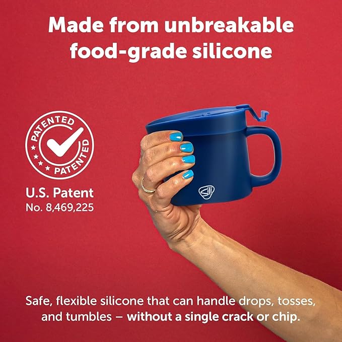 Silipint 16oz Silicone Coffee Mug Tumbler with Flip Lid ??Unbreakable Dishwasher Safe Microwave Oven & Freezer Compatible ??Non-Toxic Reusable Cup, Coffee Tea, Cold Drinks, Classic Blue - Pack of 2