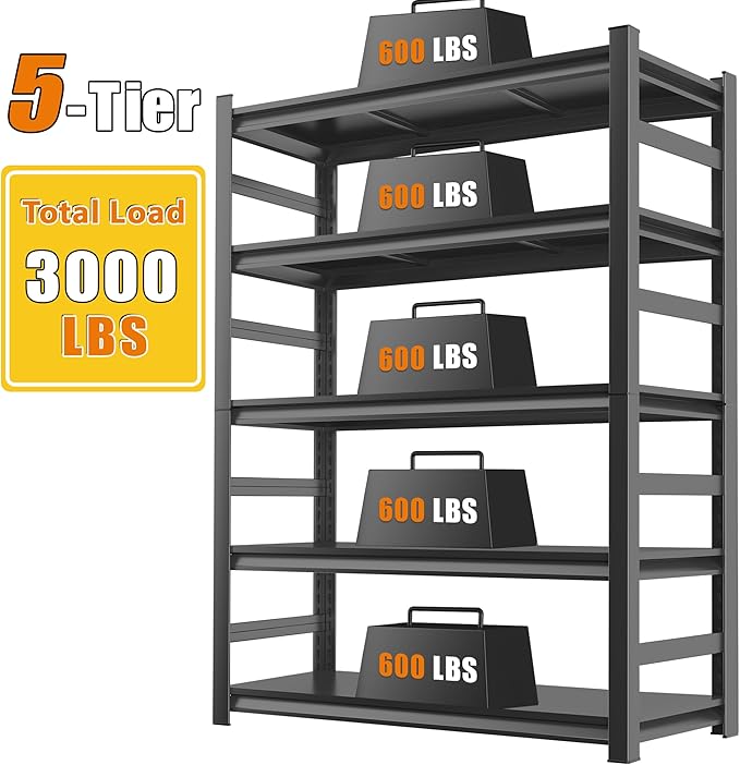 Heavy Duty Kitchen Storage Shelves 18''D*48''W*78''H, Waterproof and Rustproof Metal Shelf, Adjustable Multi-Functional Kitchen Shelf, Black