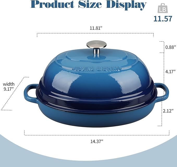 Enameled Oval Cast Iron Dutch Oven Pot with Lid, Bread Dutch Oven for Sourdough Bread Baking, 6QT, Lake Blue