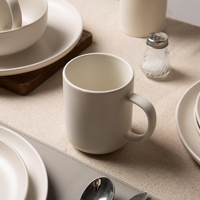 Furrnook 12-Piece Stoneware Dinnerware Set with Mugs | Microwave and Dishwasher Friendly | Stackable Matte Glaze Plates & Bowls | Service for 3 (White for 3)