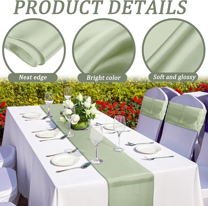 Bencailor 24 Pcs Green Satin Table Runner Bulk 12 x 108 Inches Long Table Runners Bright Smooth Fabric Tablecloth for Wedding Banquet Birthday Valentines St Patrick's Day Party Decorations