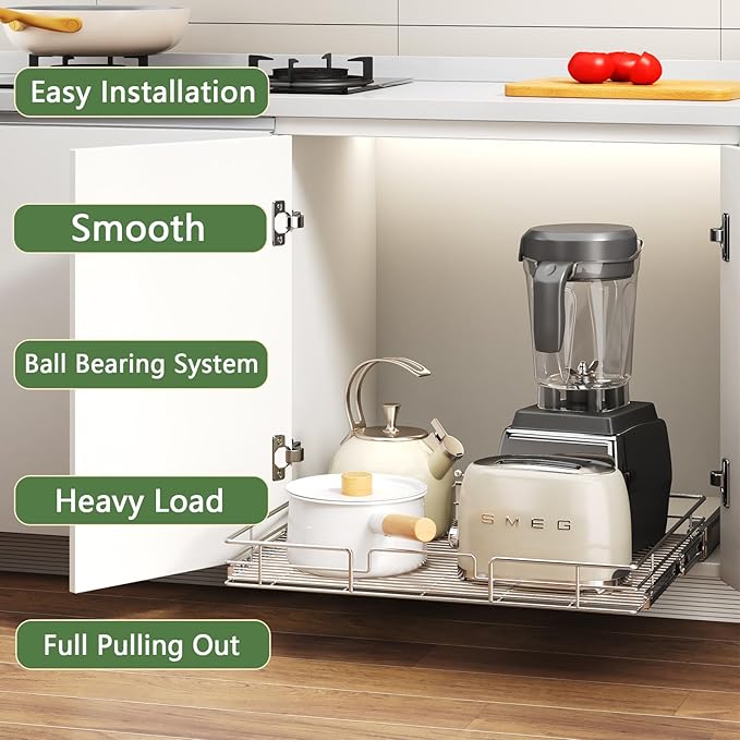 Pull Out Cabinet Organizer 30" W x 21쩍" D, Heavy Duty Cabinet Pull Out Shelves, Slide Out Drawers Organization for Kitchen Cabinets Bathroom