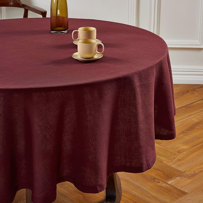 Solino Home Linen Round Tablecloth 70 Inch - 100% Pure Linen Cordovan Round Tablecloth - Machine Washable Table Cloth - Sonoma
