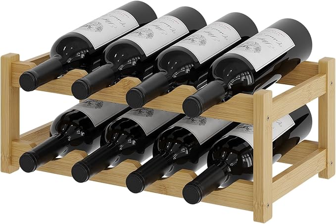 Wine Rack竊똁amboo Wine Storage Cabinet Shelf竊똂ountertop Wine Shelf- Freestanding Wine Holder for Kitchen & Pantry (Natural, 2-Tier)