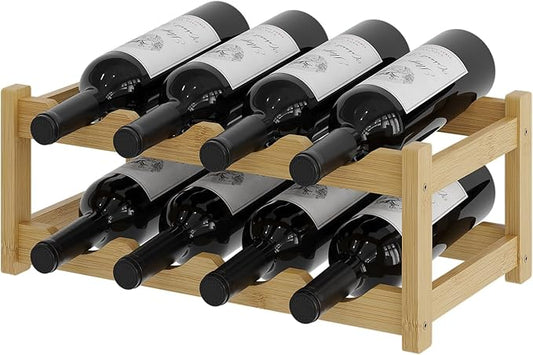 Wine Rack竊똁amboo Wine Storage Cabinet Shelf竊똂ountertop Wine Shelf- Freestanding Wine Holder for Kitchen & Pantry (Natural, 2-Tier)