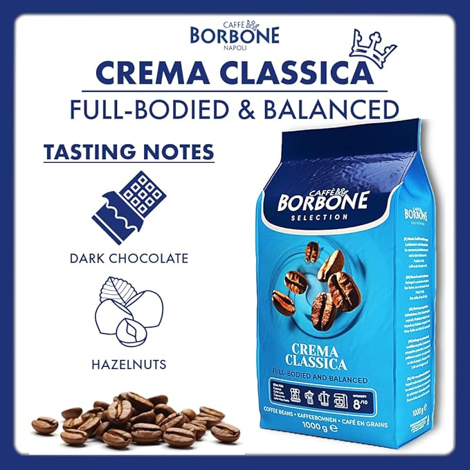 Caff챔 Borbone Whole Bean Coffee, Medium Roast Arabica and Robusta Blend, Crema Classica, Full-Bodied and Balanced Italian Coffee, 2.2 lb Bag