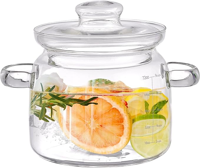 72Oz Borosilicate Glass Saucepan With Lid,Clear Glass Simmer Pot for Cooking on Stove with Lid - Microwave, Stove and Dishwasher Safe Potpourri Pot and Serving Dish