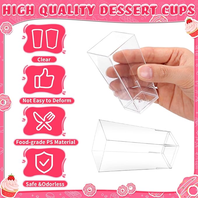 Uiifan 500 Pack 3 oz Mini Dessert Cups Tall Clear Plastic Parfait Cups cake Shooter for Desserts, Appetizers, Mousse Chocolate Dessert (Square Shape, Round Shape)