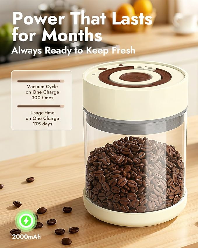 Electric Vacuum Coffee Canister & Food Storage Jar ??One-Button Operation Auto Airtight Sealed Coffee Container, 34 fl oz for 0.9 lb Beans