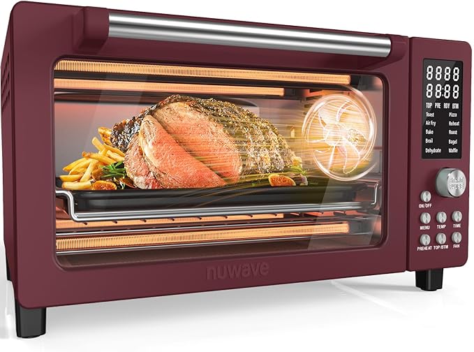 Nuwave Bravo Pro Smart Air Fryer Toaster Oven Combo, 10-in-1 Functions with Quicker & Even Crisp Technology, 1800W, 50-450째F, PFAS-Free, 21QT, Cinnamon
