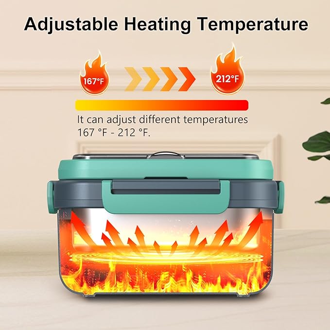 Cordless Electric Heated Lunch Box, XL 6.3Cups 20000mAh Rechargeable Food Warmer Lunch Box with Self Heating, Smart Timer, Adjustable Temperature, Leakproof, BPA Free, Removable Tray Divider