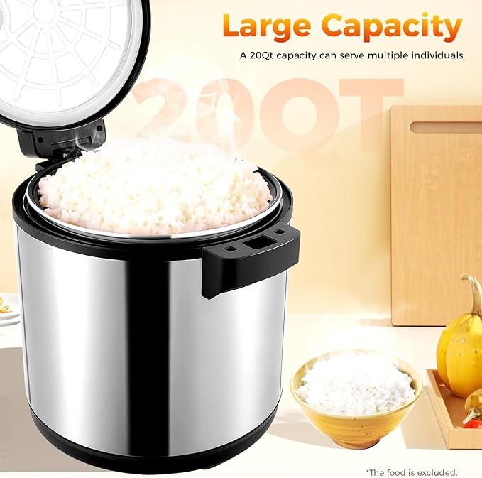20Qt Commercial Rice Warmer, 110W Big Rice Warmer with Non-stick Inner Pot, Adjustable Temperature Portable Rice & Food Warming Bowl for Restaurant, Hotel(NOT Cooker)