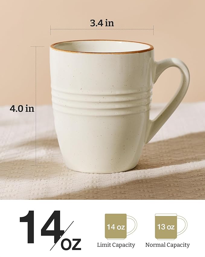 famiware Jupiter Coffee Mugs Set of 6, 14 OZ Coffee Mug, Microwave and Dishwasher Safe, Coffee Cups with Handle for Coffee, Tea, Cocoa, Milk, Vanilla White