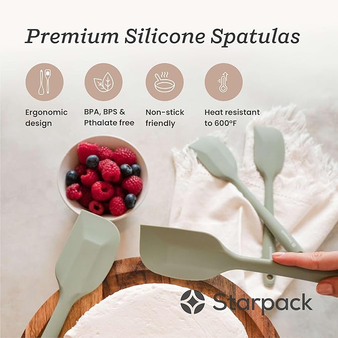 StarPack 'Scrape & Stir' Silicone Spatula Set (4 Pcs) - Heat Resistant Spatula Set 600째F - Food Grade Kitchen Spatulas - Nonstick Silicone Baking & Cooking Spatulas - Rubber Turner Set for Kitchen Use