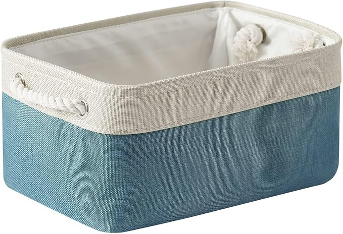 TheWarmHome Fabric Storage Bin with Handles,Storage Basket for Home Storage and Organization, Shelf Basket with Cover for Living Room Bedroom Closet竊늋hite & Green Medium 13.8L횞9.8W횞6.7H
