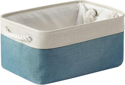 TheWarmHome Fabric Storage Bin with Handles,Storage Basket for Home Storage and Organization, Shelf Basket with Cover for Living Room Bedroom Closet竊늋hite & Green Medium 13.8L횞9.8W횞6.7H