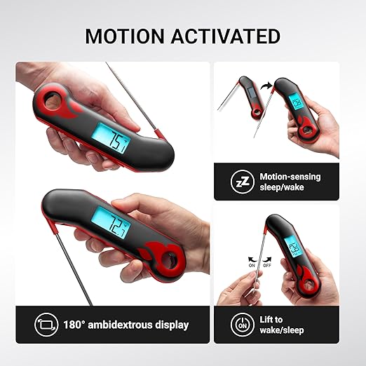 ThermoMaven Professional Meat Thermometer, Instant Read in 0.5 Sec, NIST Certified Accuracy 짹0.5째F, IP67 Waterproof, Ambidextrous Backlight & Auto-Rotating Display, for BBQ/Grill/Cooking, Black&Red
