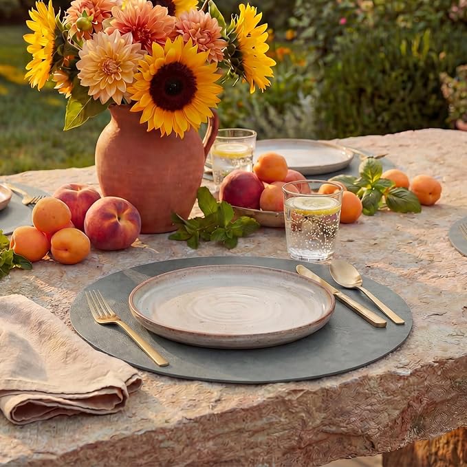 Artoid Mode Grey Faux Leather Placemats Set of 4, 15 Inch Waterproof Wipeable Heat Resistant Place Mats, Reversible Table Mats for Winter Kitchen Dining Decor