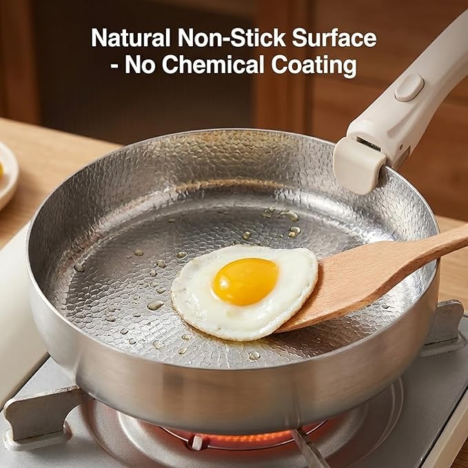 Titanium Pan, Titanium Pans For Cooking Pan with Detachable Handle, No Coating Non-Stick Skillet for Cooking, cool things to have in your kitchen Induction Compatible (11.02in,With lid)