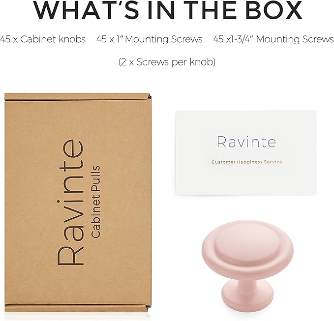 Ravinte 45 Pack 1-1/4 inch Kitchen Cabinet Knobs Pink Frosted Dresser Zinc Pulls Door Drawer Handles for Dresser Drawers