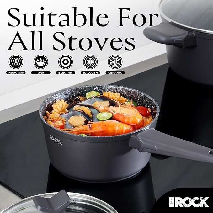THE ROCK SOHO Nonstick Saucepan with Lid, 3.3 Quarts Small Pot with PPG Quantum2 Coating ??Durable for Urban Kitchens, Nothing Sticks, Never Warps, Lasts Longer, Induction Compatible, PFOA-Free, Black