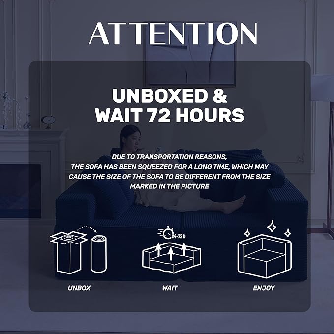 138" Modular Sofa Memory Foam Sectional Couches for Living Room, Sleeper Sofa Bed, Corduroy, Blue