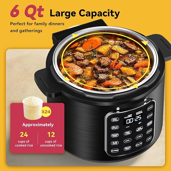 Electric Pressure Cooker 6 Qt, 9 Functions Programmable Instant Pot with IMD Touchscreen, Rice Cook, Slow Cook, Steam, Saut챕, Warm, 16+ Safety Features, 1000W Black