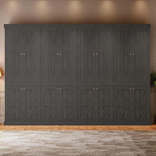70.8" Tall Bookshelf with Doors, Farmhouse Modular Bookcase with 4-Tier Adjustable Shelves, Large Storage Cabinet for Home Office, Living Room, Black, Set of 4