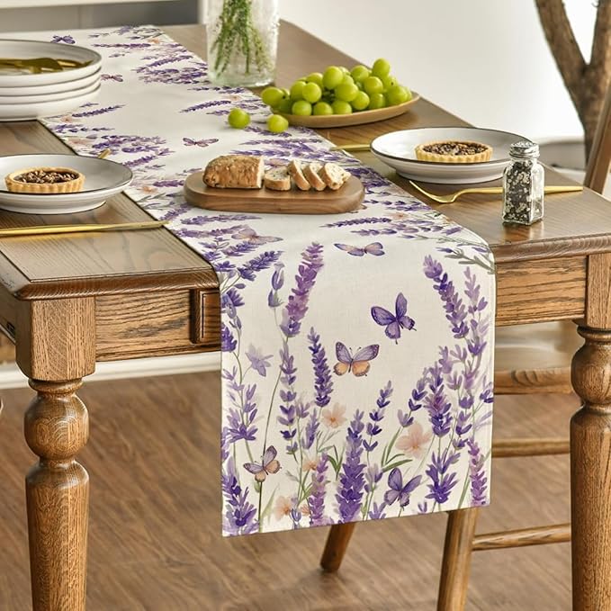 ZCHOMI Purple Lavender Butterfly Table Runner 13x72 Inch Spring Summer Seasonal Kitchen Dinning Table Decoration for Indoor Outdoor Home Party D챕cor