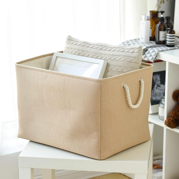 TheWarmHome Storage Bin for Shevles - Extra Jumbo 3Pack 20.5L횞15.7W횞13.8H inch Organization and Storage Basket for Organizing, Fabric Storage Cubes for Closet Shoe Linen Decorative (Beige)