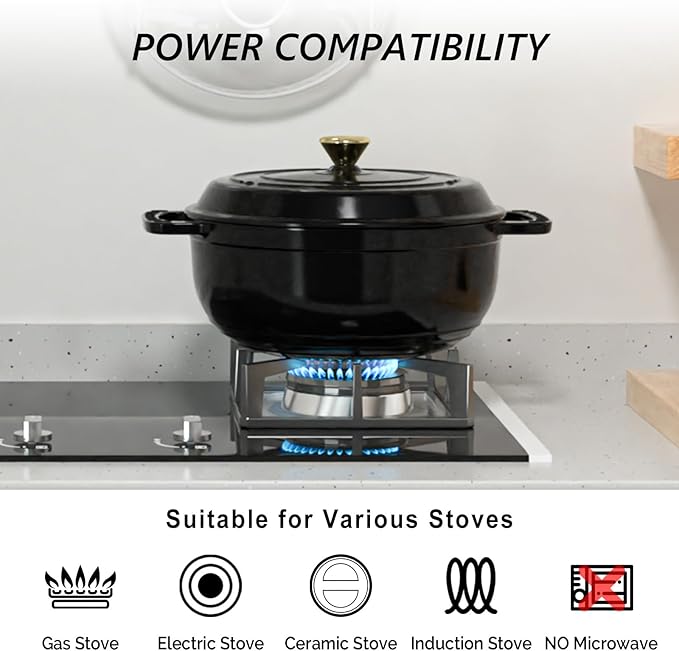 VINGLI 6QT Enameled Cast Iron Round Dutch Oven Pot with Lid, NonStick Casserole Pot with Dual Handles & Silicone GlovesRed, Oven Safe up to 500째F or on Stovetop, Dutch Oven for Bread Baking, Black