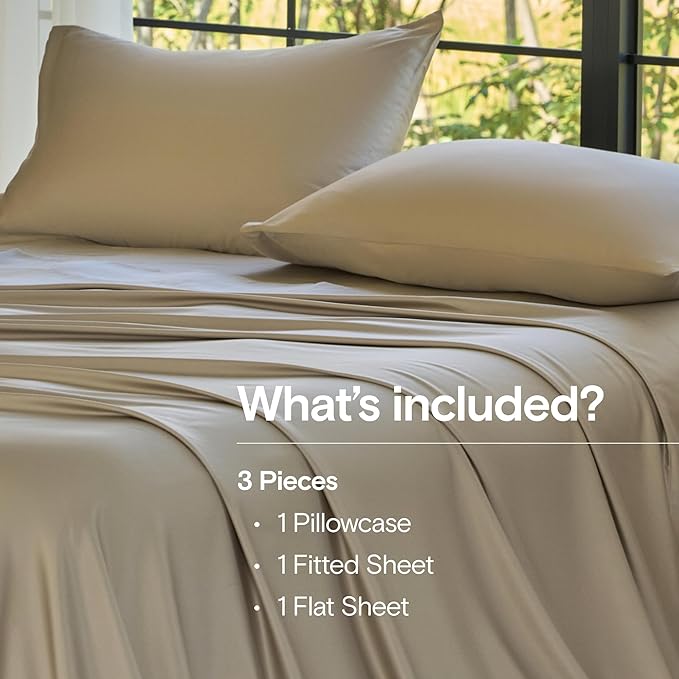 DOZ Sheet Set, 100% Viscose derived from Bamboo, Organically Grown, Buttery Soft, Cooling Sheets, High GSM, Deep Pockets - 3 Piece - 1 Pillowcase 1 Fitted Sheet 1 Top Sheet (Fog, Twin)
